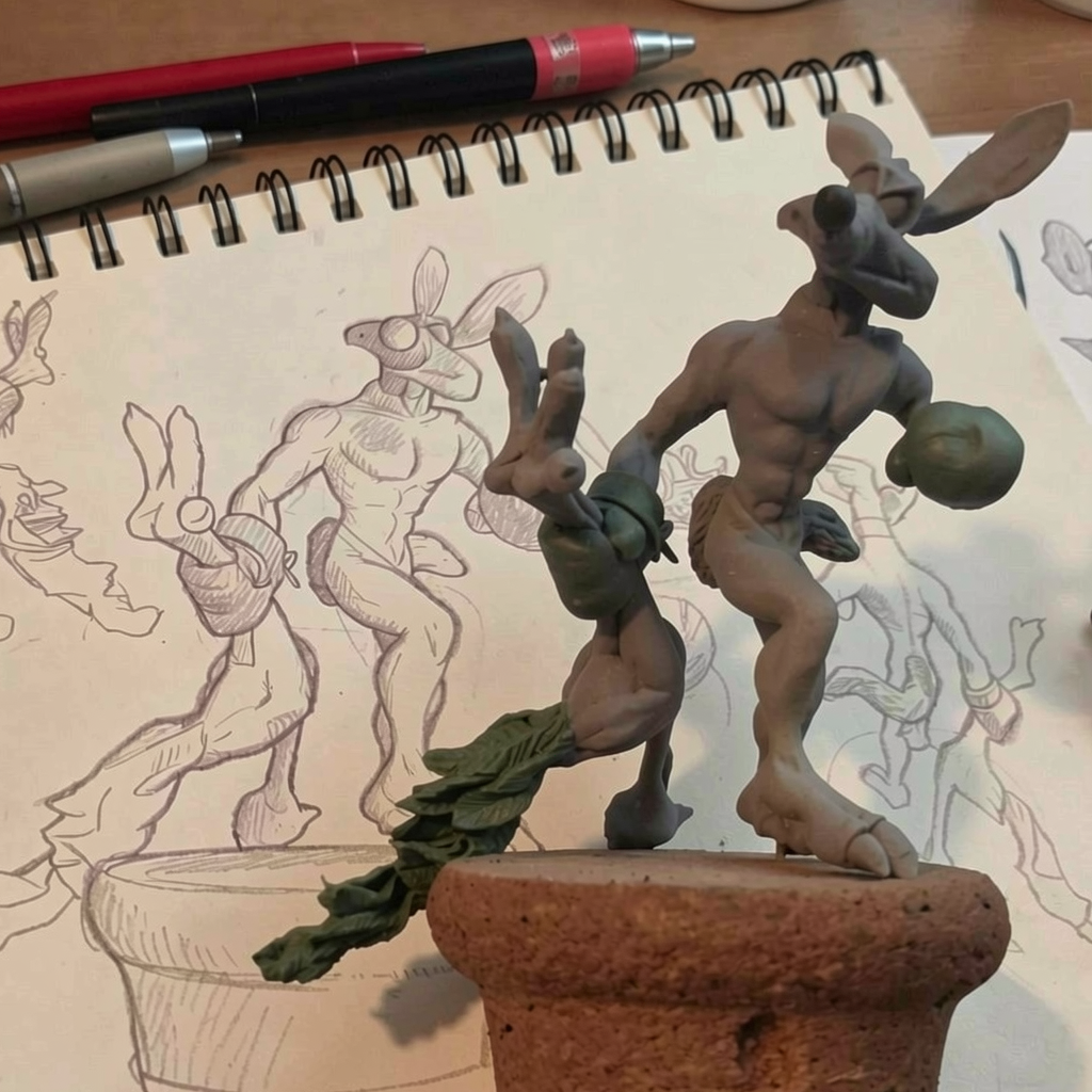 Wile E. Coyote e Beep Beep - scultura artigianale in Super Sculpey - Bellavere Abano terme gioielleria karatis