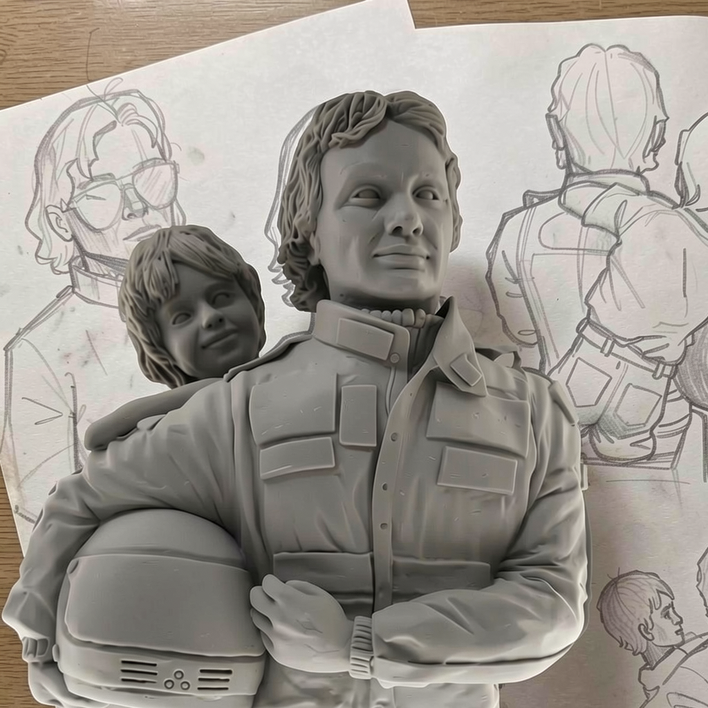 Gilles Villeneuve con il figlio Jacques - scultura artigianale in Super Sculpey - Bellavere gioielleria Karatis Abano Termea 1:6 con bozzetti