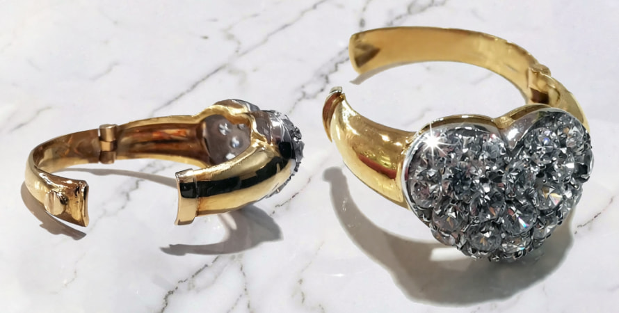 Anello cerniera a scatto in oro con pavè di diamanti - soluzione per dita con artrosi - Bellavere gioielleria Karatis Abano Terme