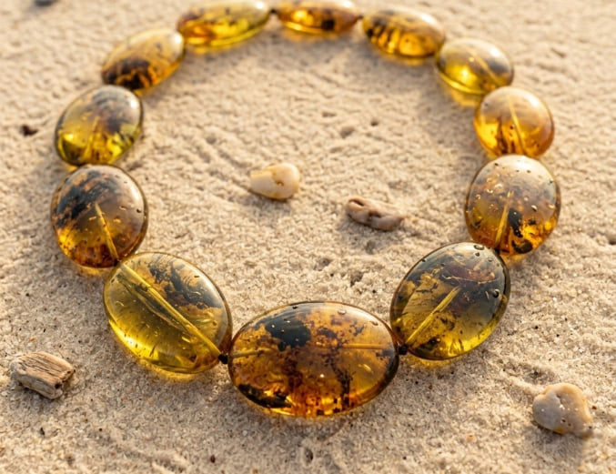 Collana in ambra cognac con inclusioni su sabbia - esclusiva di Bellavere gioielleria Karatis Abano Terme