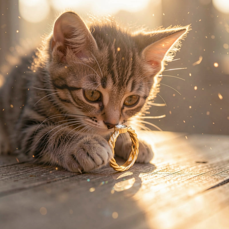 Gattino con anello solitario in oro - regalo gioiello originale Bellavere gioielleria Karatis