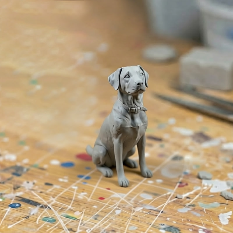 miniatura commemorativa finita di Milù - lavorazione artigianale in Super Sculpey - gioielleria karatis bellavere Abano Terme