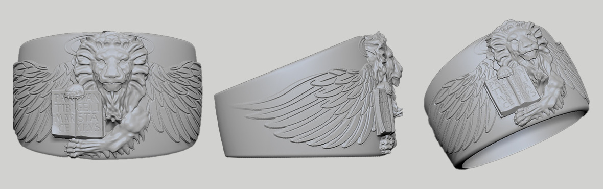 Progetto 3d anello Leone dfi San Marco - pezzo unico su commissione Bellavere gioielleria Karatis Abano Terme